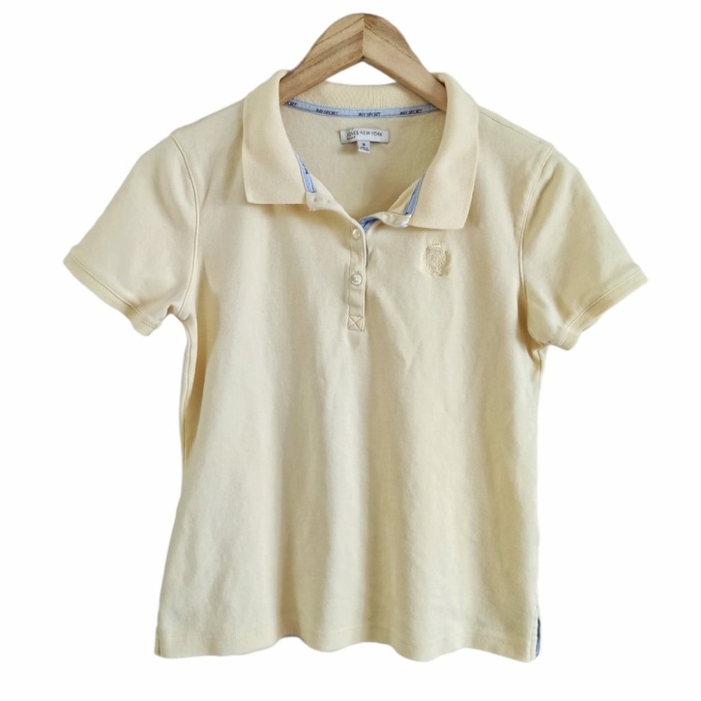 Y2K Jones New York Polo Short Sleeve Preppy Top Pale Yellow Medium